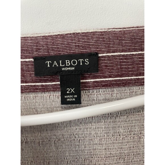 Talbots Woman 2x Maroon Strip Tunic Top Plus Size Modern Modest Cottagecore - Picture 4 of 7